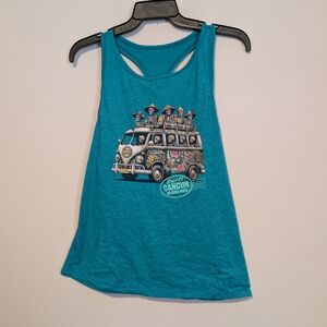 Vibrant Teal Tank Top with Graphic Design